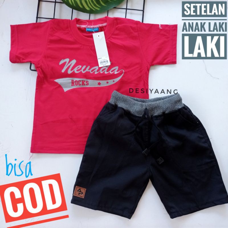 Setelan Anak LAKI LAKI size M (4-6tahun) Kaos Nevada dan Celana Chinos Pendek Termurah