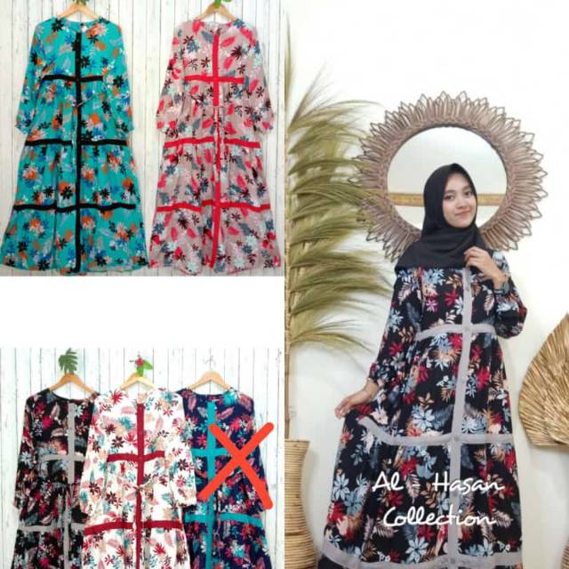 Gamis Rayon bunga garis