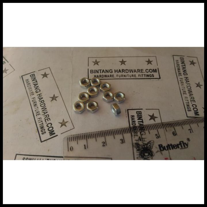 Mur Putih Besi Hex Nut Hexagonal 5Mm Isi 10 Buah Pasangan Drat 5 Mm
