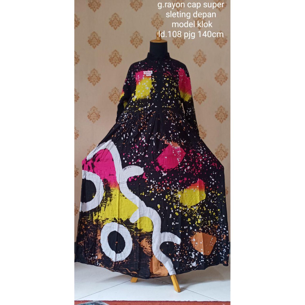 BAJU GAMIS RAYON CAP SUPER MODEL TERBARU ABSTRAK WARNA PELANGI