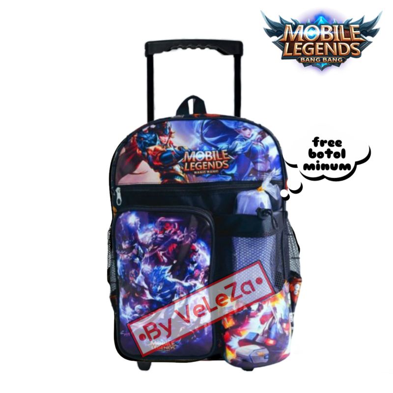 Tas troli anak laki-laki karakter mobile legends 3in1 - tas + waistbag + topi - tas troli