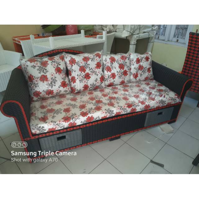 FREE ONGKIR Sofa lige laci 2 rotan sintetis