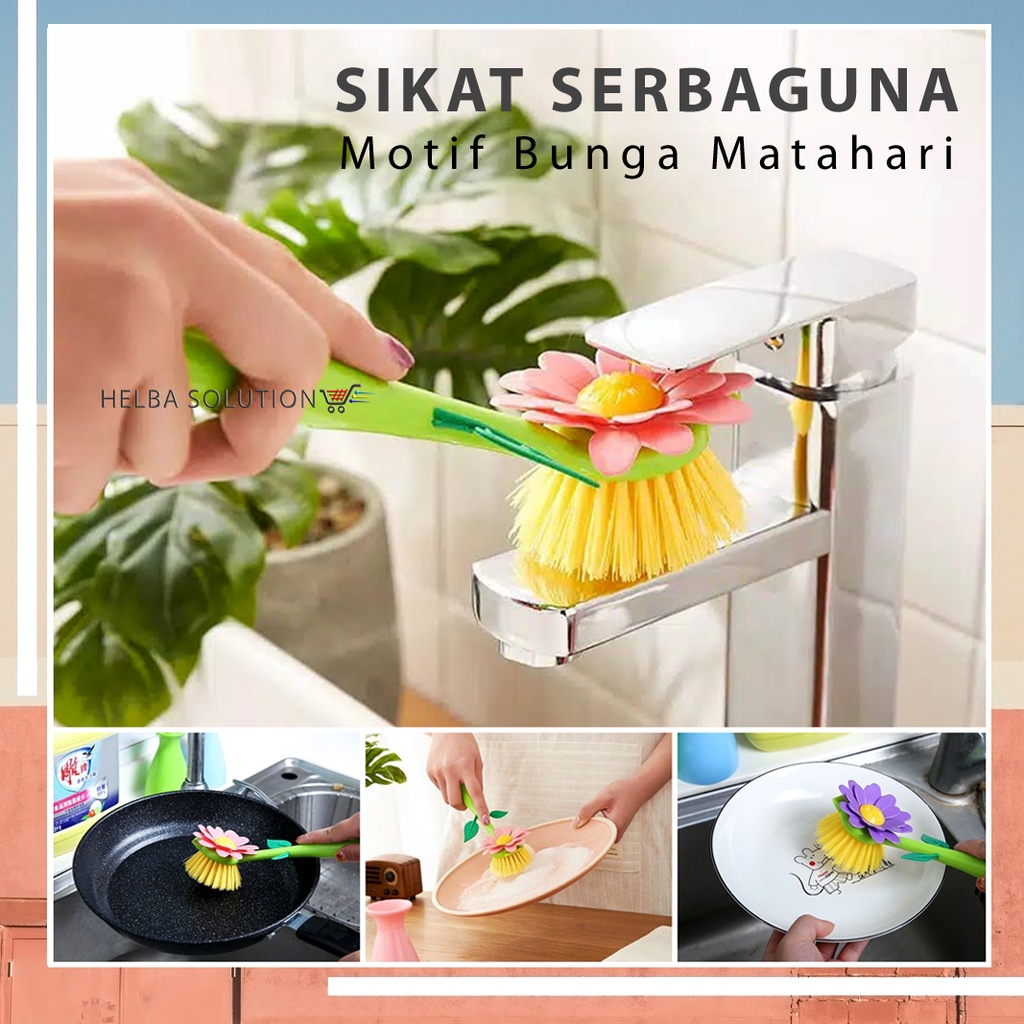 SIKAT Pembersih Serbaguna Sikat Aesthetic Cuci Piring Panci Teflon Penggorengan Peralatan Dapur Kamar Mandi Motif Bunga Matahari