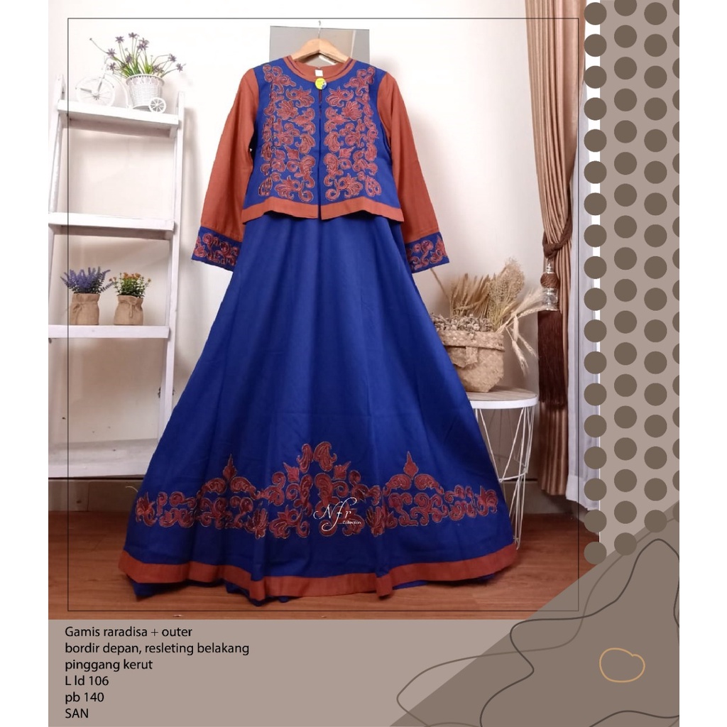 set gamis+outer raradisa katun bordir L ld 106 M ld 98