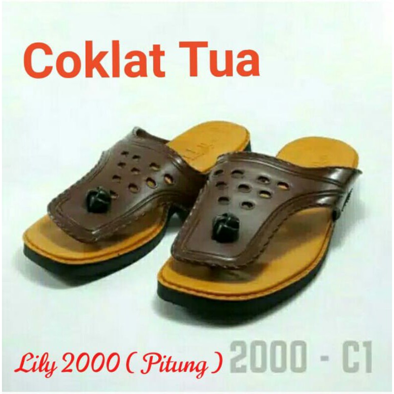 Sandal Lily Tipe 2000. Pitung. Sendal Lili Jadul A-Coklat Tua