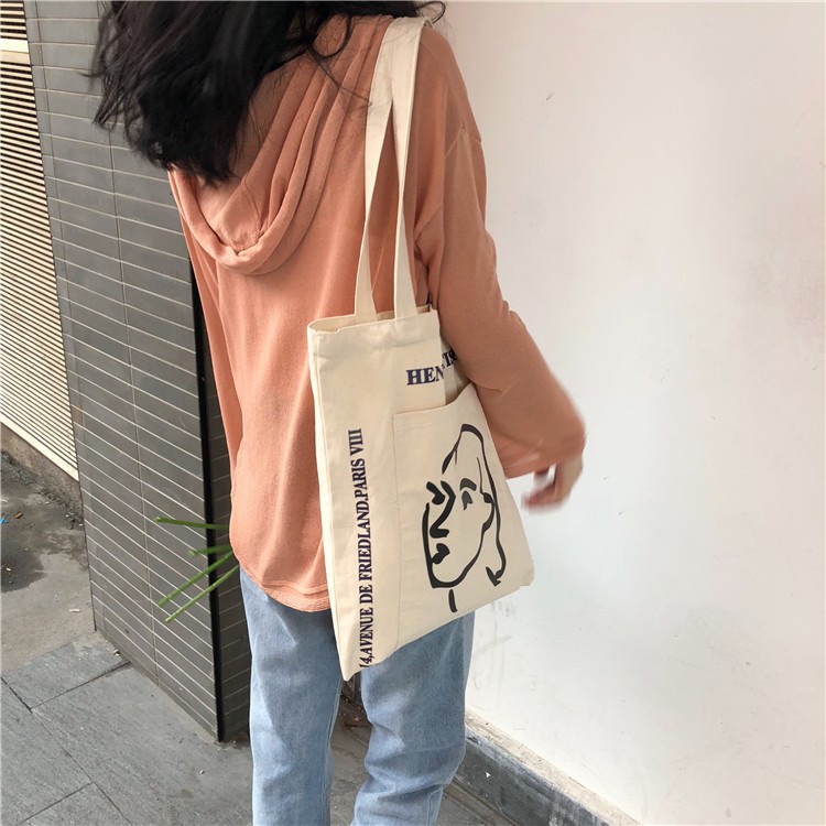 TC-48 tas kanvas canvas kotak text wanita bahu import jepang korea high quality