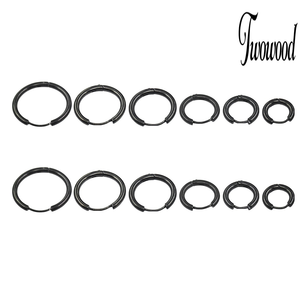 1 Pasang Anting Hoop Bentuk Lingkaran Bahan Stainless Steel Gaya Punk Untuk Unisex