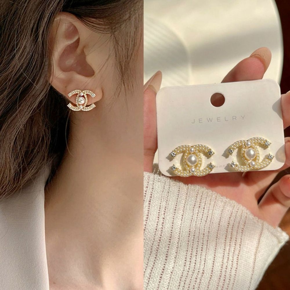 Anting Tusuk Gantung Temperament Desain C Ganda Hias Mutiara Gaya Trendy Untuk Wanita