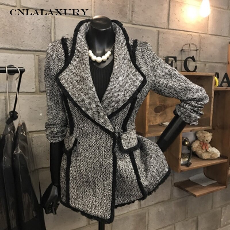 PROMO Womens Woolen Coats Temperament Wool Jacket Single Button Long Sleeve Slim Woolen Suit Coat