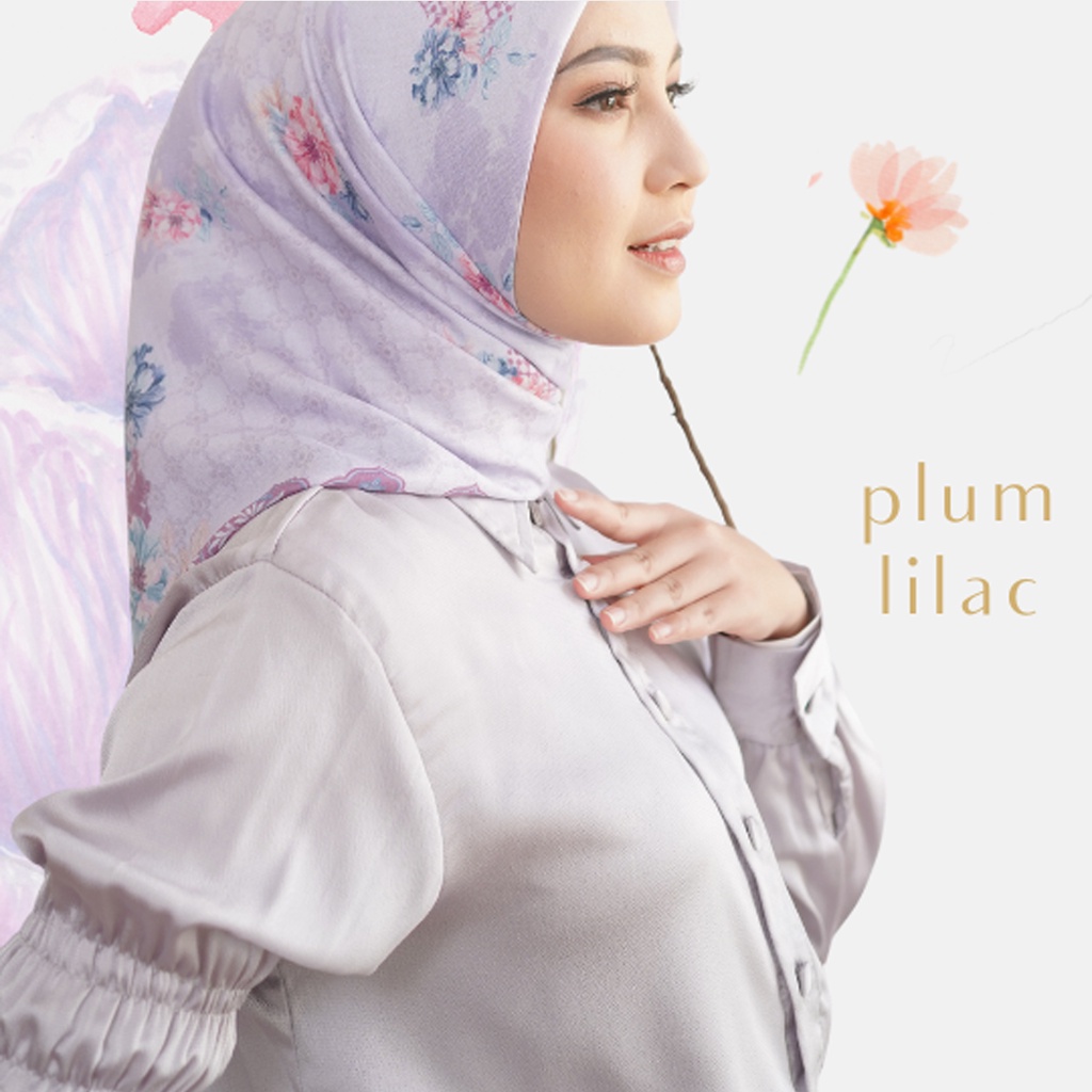 Shanumscarf Posy Series Plum Lilac Hijab Segi Empat Motif Hijab Segi Empat Voal Hijab Instant Hijab 