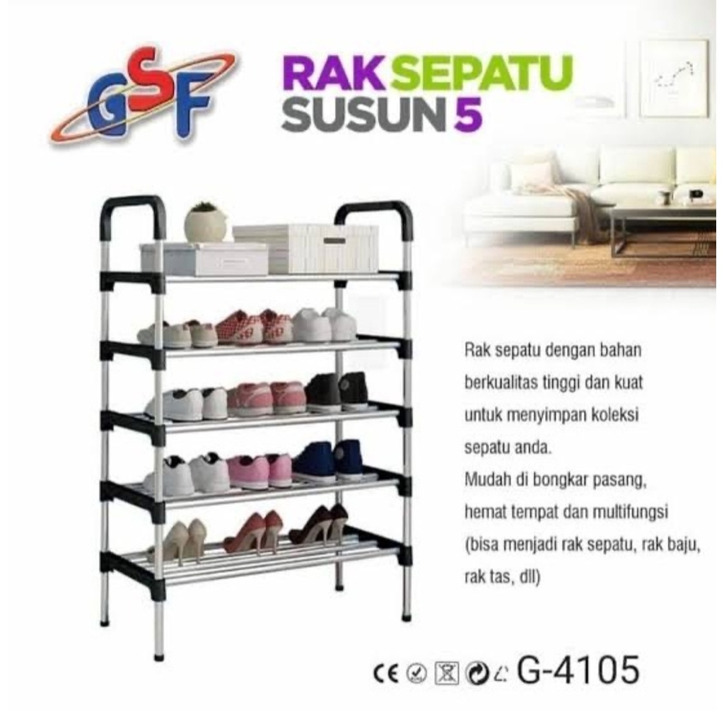 rak sepatu 5 layer gsf rak sepatu susun 5 pipa besi kokoh rak sepatu serbaguna