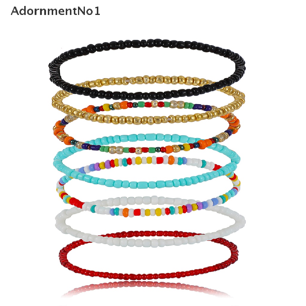 (AdornmentNo1) 7pcs / set Gelang Kaki Wanita Manik Warna Warni Handmade Adjustable