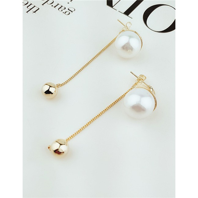 LRC Anting Tusuk Fashion Gold Geometric Pearl Earrings F49320