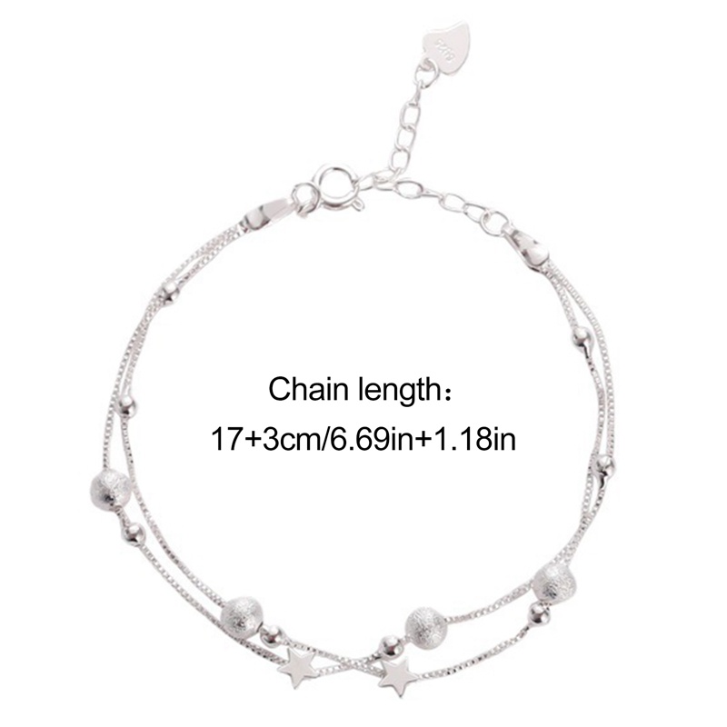 Gelang Multilayer Adjustable Aksen Manik-Manik Bintang Warna Silver Gaya Korea Untuk Wanita