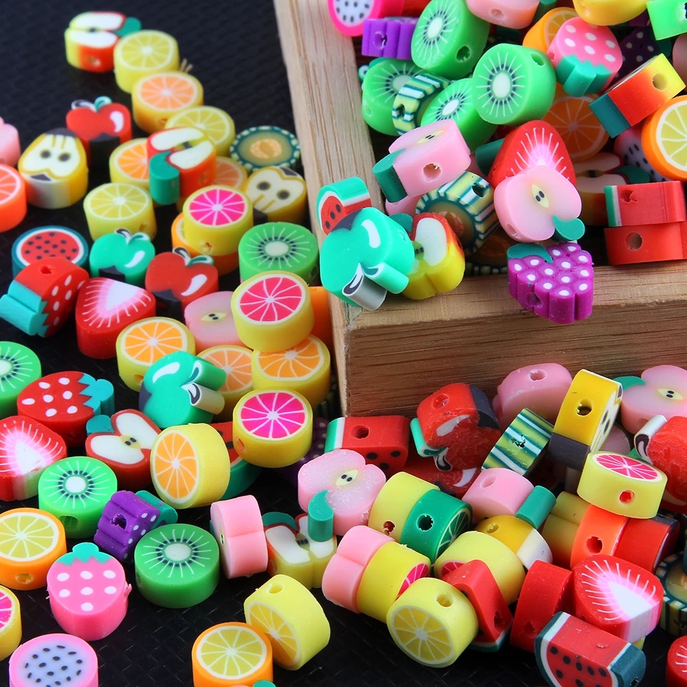 100 Pcs Handmade DIY Charms Membuat Perhiasan Wajah Bunga Matahari Buah Spacer Warna-Warni Bulat Senyum Multicolor Polymer Clay Perlengkapan Manik-Manik