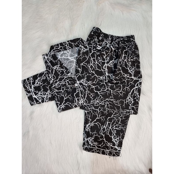 Baju Tidur Piyama Wanita Cewek Pajamas Dewasa Motif Tie Dye PP-PP THUNDER BLACK