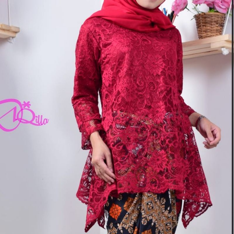 IndahKebaya | ATASAN KEBAYA BROKAT JUMBO LD 130CM / KEBAYA BROKAT MODERN BIG SIZE / KEBAYA BLOUSE JUMBO XXXL / BAJU PESTA MOCCA HITAM NAVY GOLD SILVER DUSTY MAROON