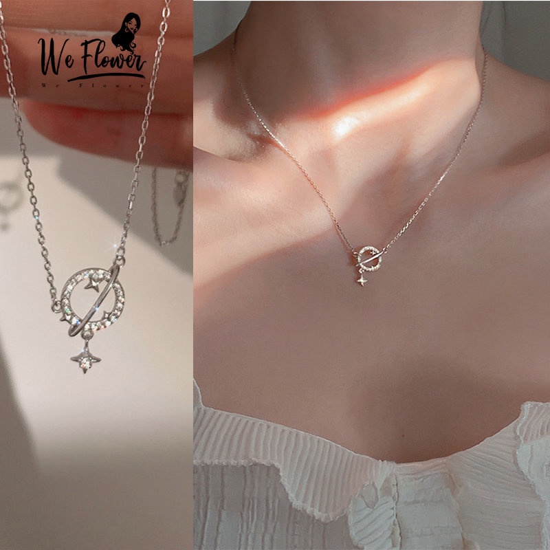 We Flower Kalung Desain Bulan Bintang Kristal Universal Bahan Cubic Zirconia Untuk Wanita