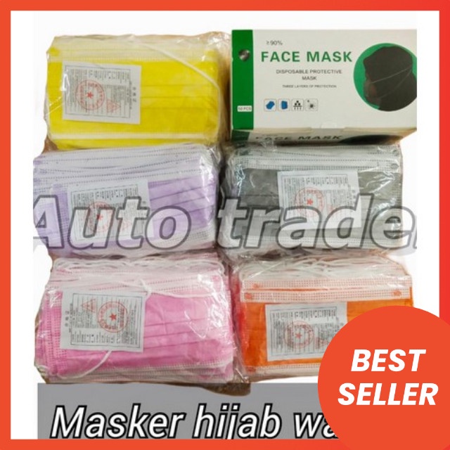 Masker Medis 3Ply Disposable Mask Hedloop Hijab (1 Box isi 50)