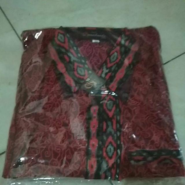 Kemeja Batik Pria Lengan Panjang Batik Danabrata Motif Mega Merah Kode 032 Size M L Xl Xxl Regular