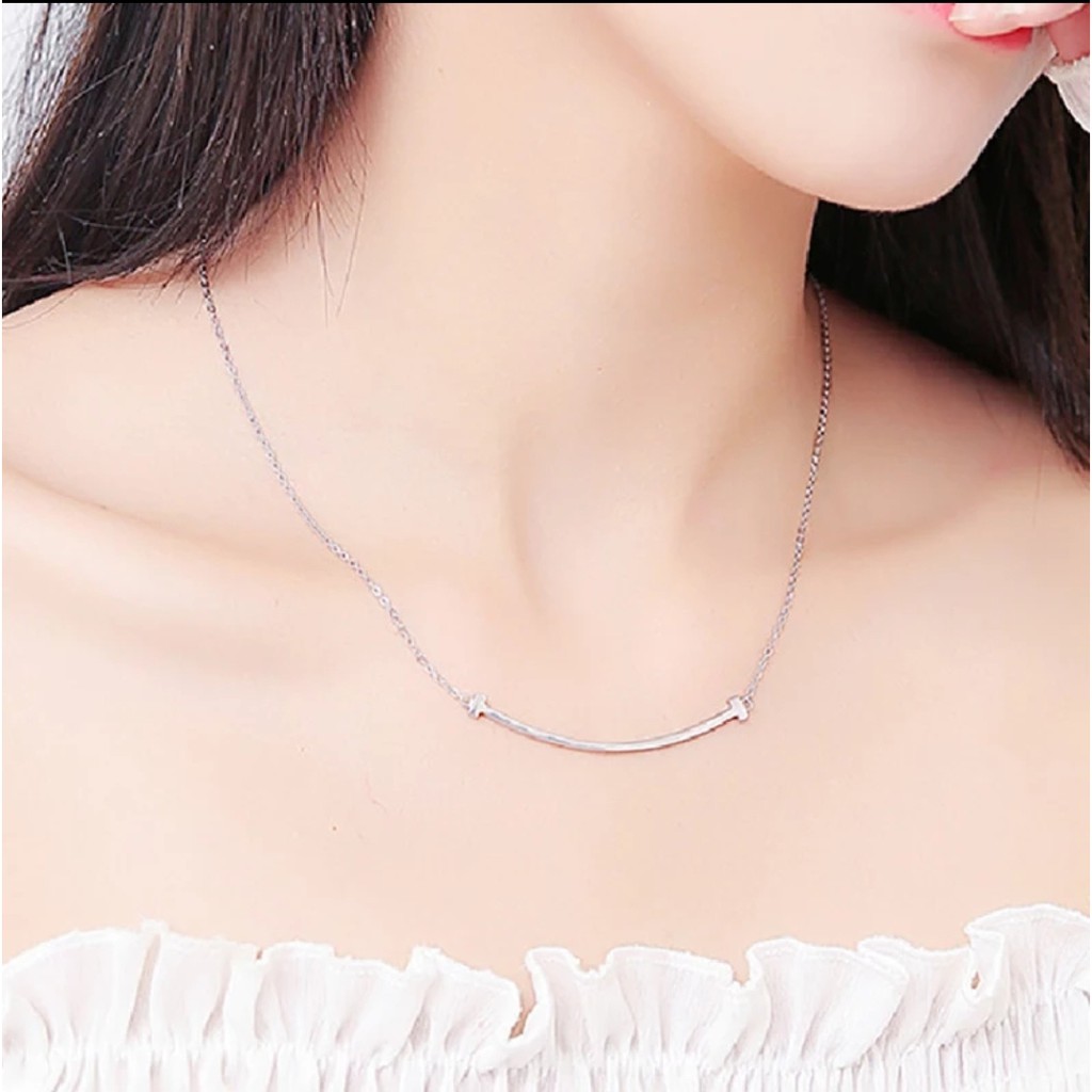 Kalung Titanium Smile Panjang Liontin 5,3 cm Polos Warna Rosegold, Gold dan Silver