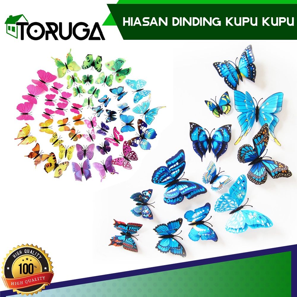 Hiasan Dinding Stiker Tembok Butterfly Kupu 3D Wall Sticker ISI 12 Pcs