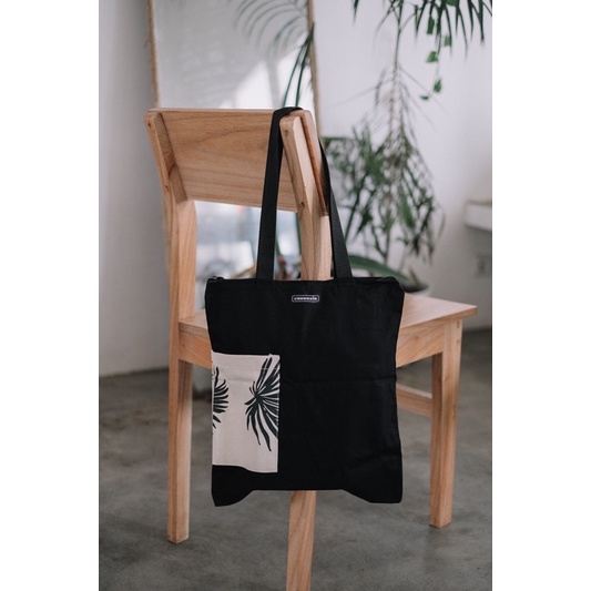 Tote bag black &amp; palm