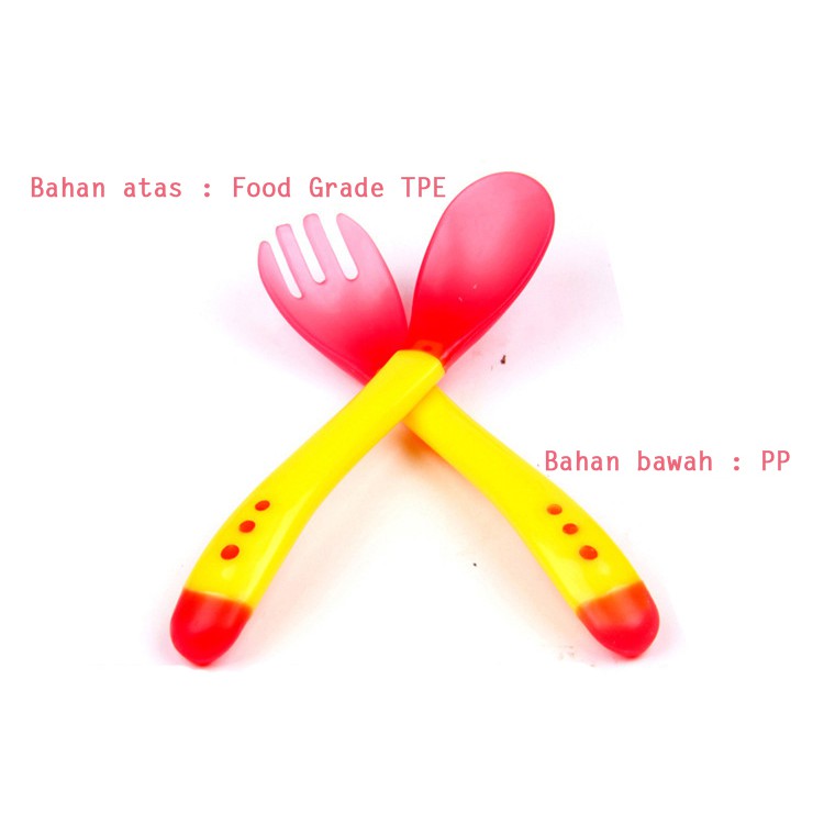 Sendok makan bayi baby sensor panas peralatan makan bayi BB-34 silikon heat sensing safety spoon