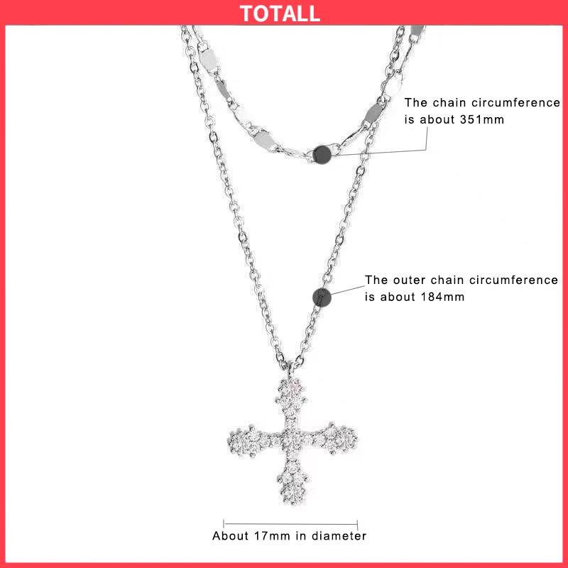 COD Hip Hop Cross Double Layer Necklace Feminin Fashion Micro Inlaid Zircon Pendant-Totall