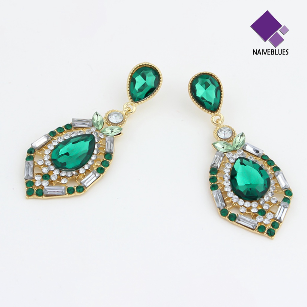 Anting Bentuk Teardrop Bahan Zinc Alloy Aksen Berlian Imitasi Untuk Wanita