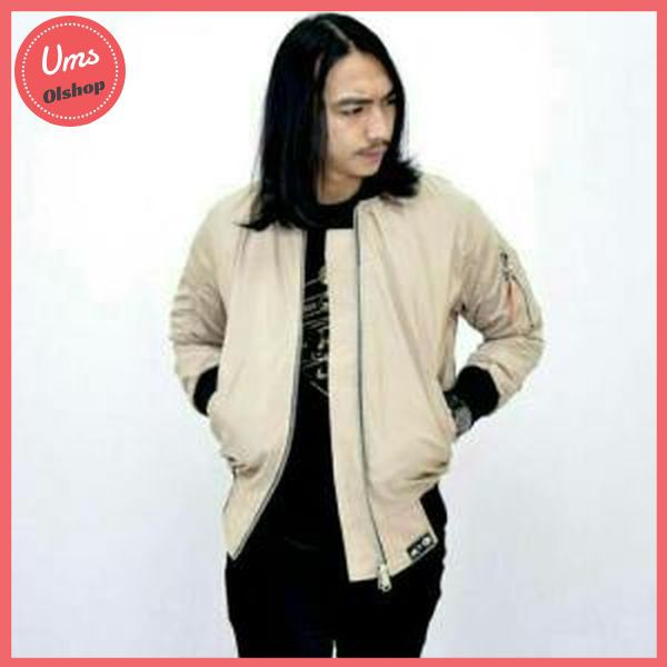 JAKET BOMBER / JAKET BOMBER ORIGINAL / JAKET COWO / JAKET PRIA - POLOS CREAM L
