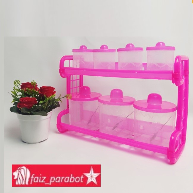 KITCHEN SET RAINBOW R1- TEMPAT GARAM - TEMPAT BUMBU DAPUR 7 IN 1 - TEMPAT GULA - RAK BUMBU + SENDOK