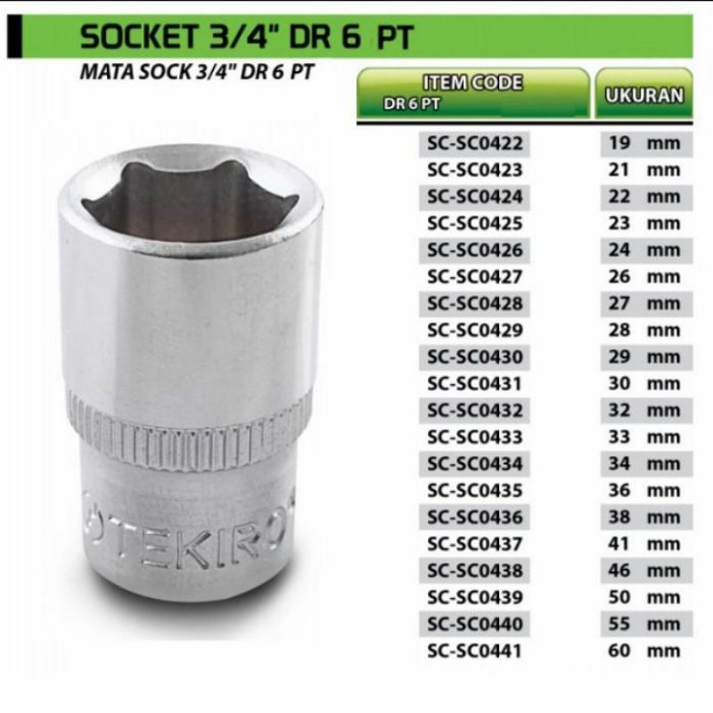 MATA KUNCI SOCK TEKIRO 24MM 3/4 6PT PUTIH / KUNCI SOK TEKIRO