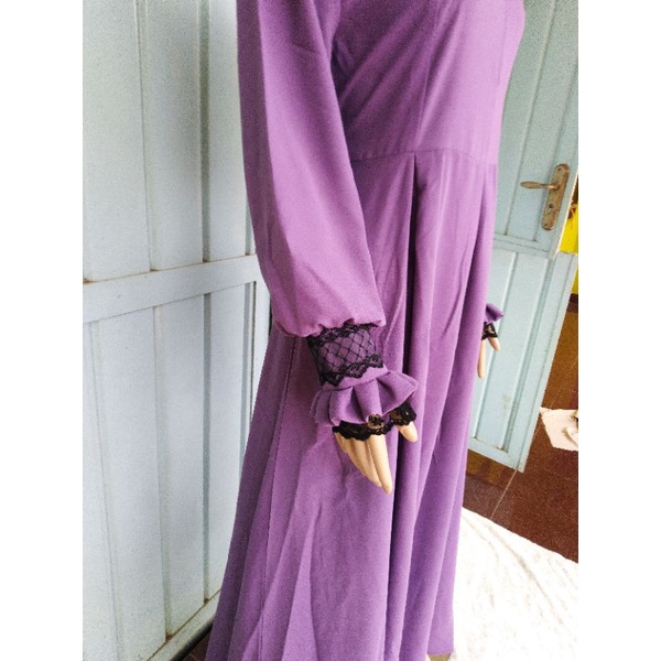 SERODJA Sahla Dress Gamis Simple Renda Rempel, Size M. L dan XL-Purple