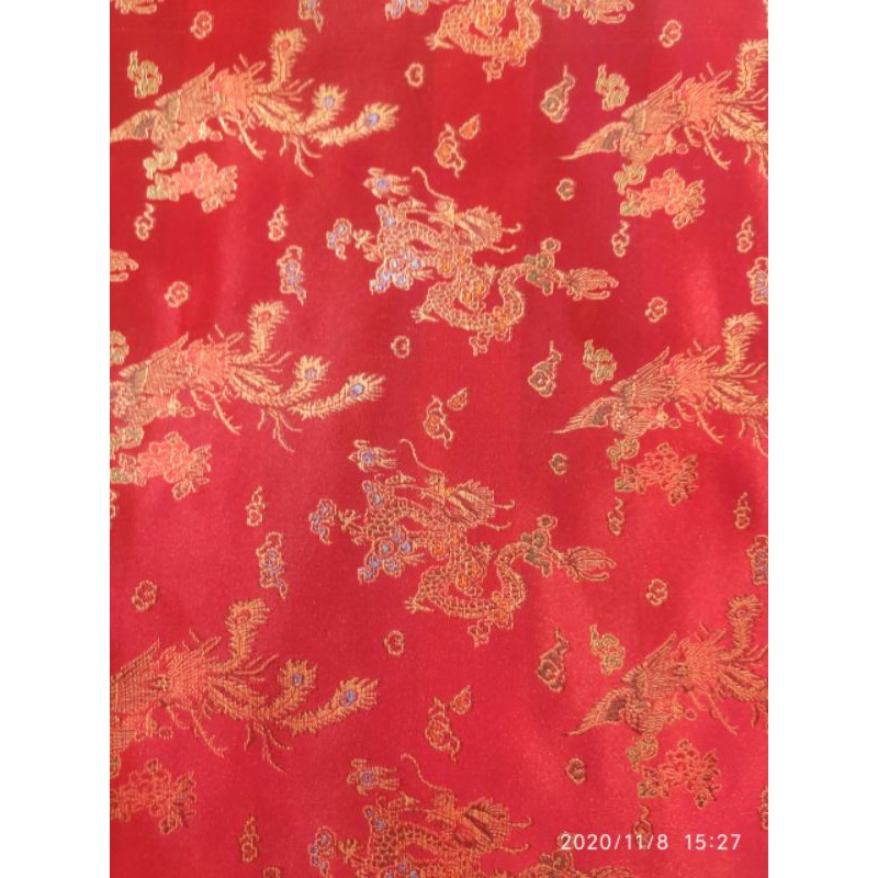 Kain Cheongsam Cina Motif Naga Long Chongsam Merah