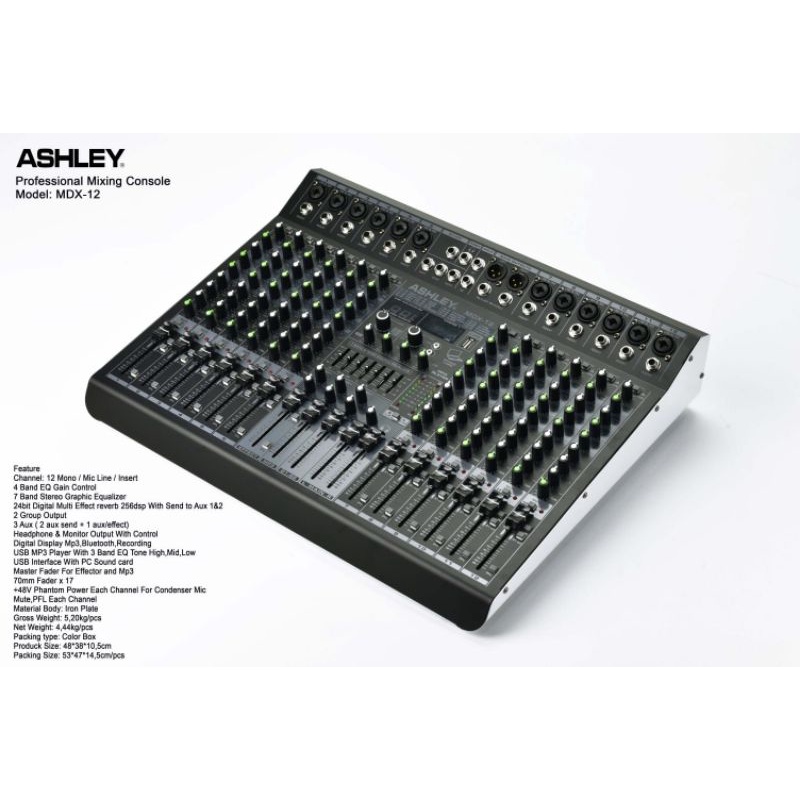 MIXER AUDIO ASHLEY MDX12/MDX 12 ( 12 CHANNEL FULL ) USB,MP3,BLUETOOTH