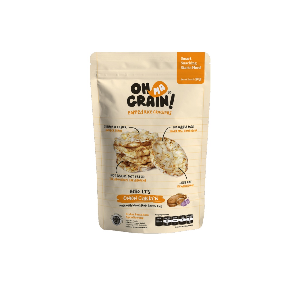 Oh Ma Grain, Organic Brown Rice Cakes Onion Chicken 45 gr