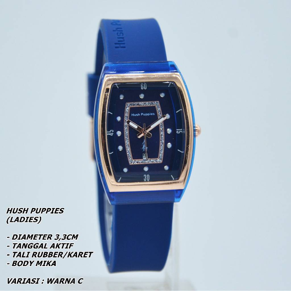 JAM TANGAN WANITA HUSH PUPPIES TALI RUBBER B0DY OVAL TANGGAL AKTIF