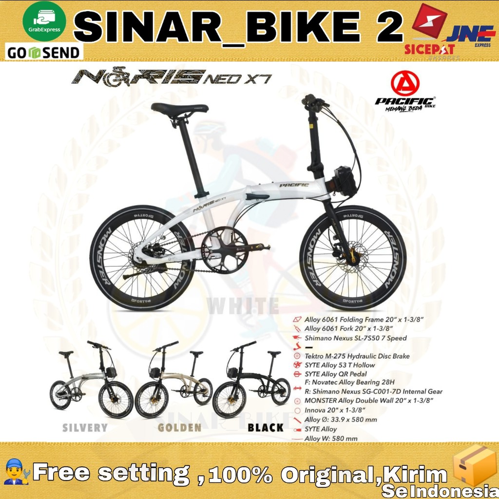 Sepeda Lipat 20Inch Pacific Noris Neo X7 Alloy 7 Speed Internal Gear (Ekspedisi)