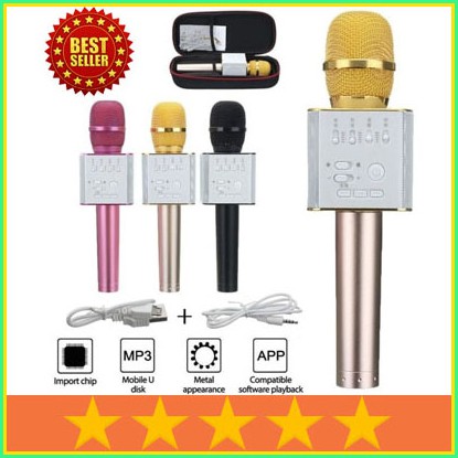 Terlaris Mikropon Alat Karaoke Player KTV Q9 Bluetooth Wireless Microphone USB With Speaker Karaoke