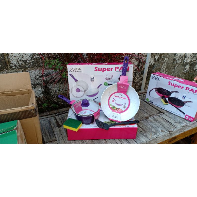 Super Pan set Purple Bolde Original 5pcs / Wajan set keramik