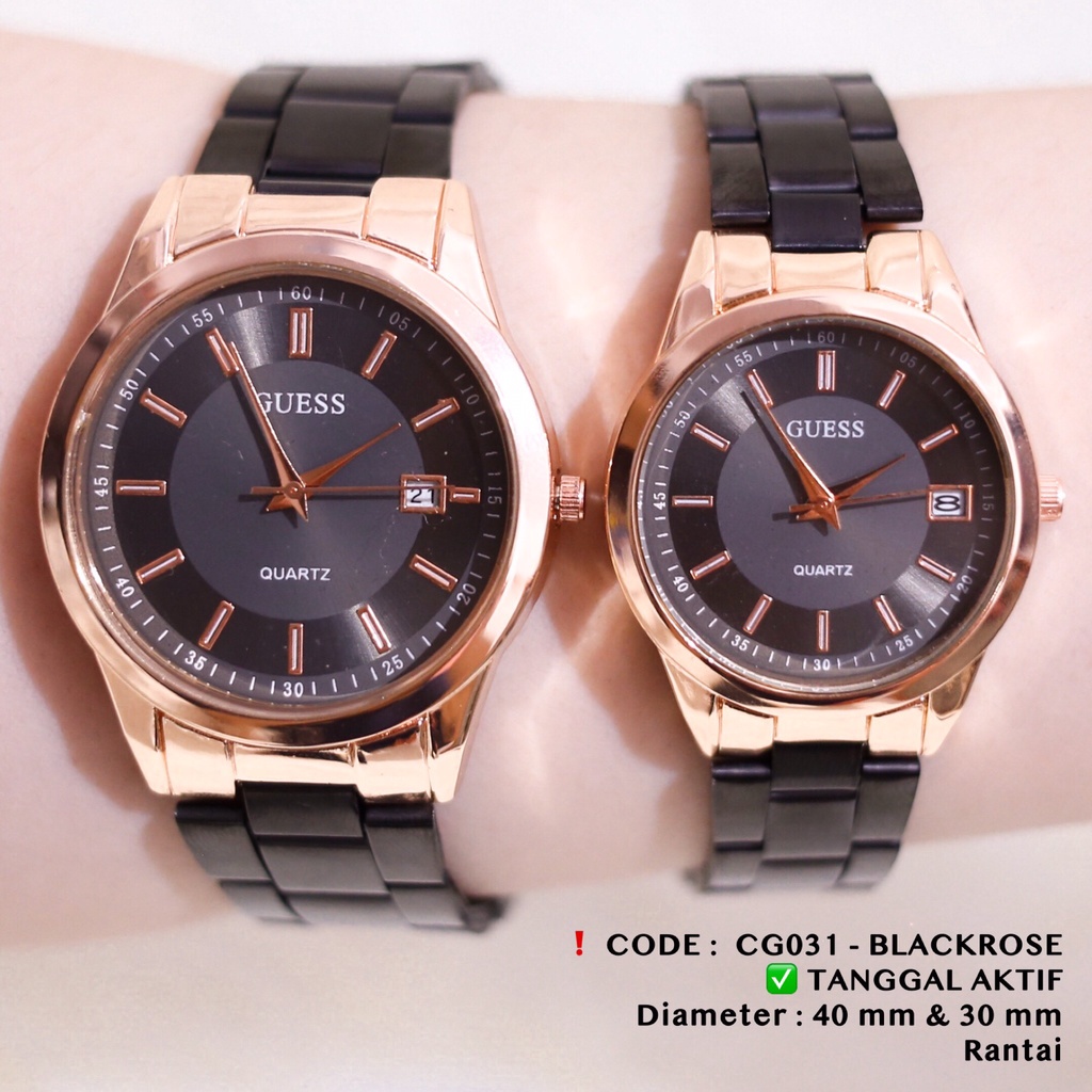 Jam tangan couple tanggal aktif stainless steel rantai guess CG031