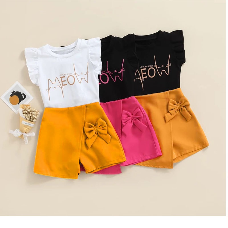 Setelan Rok celana anak perempuan meow Baju anak perempuan 1-5 Tahu