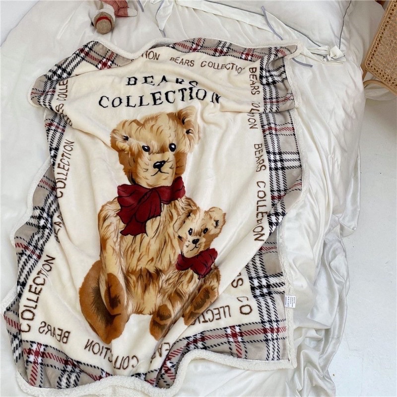 PREMIUM QUALITY SELIMUT BULU HALUS MOTIF BURBERRY BEAR SIZE 95X135CM / AESTHETIC BLANKET / FLUFFY BLANKET / SELIMUT LEMBUT DAN MEWAH KARAKTER ESTETIK / SELIMUT DEWASA BERKUALITAS