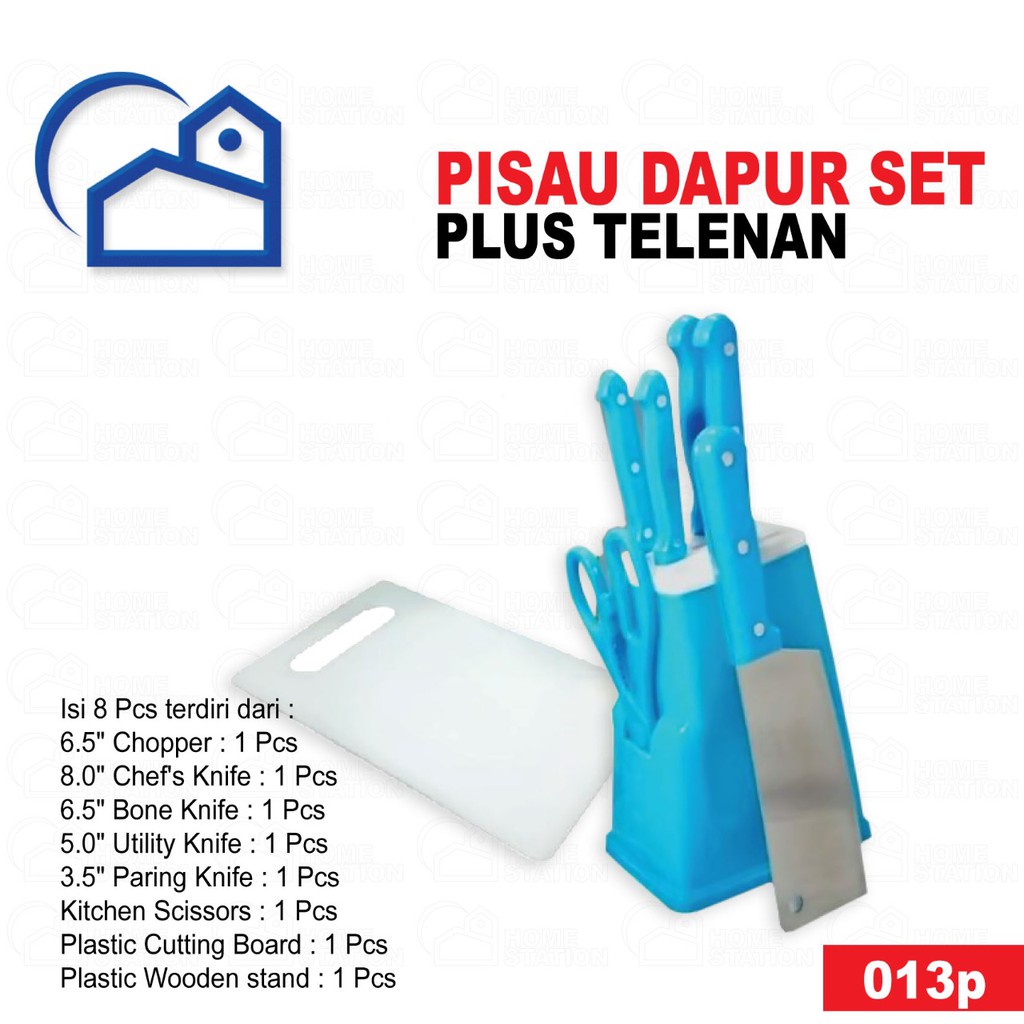 Knife set 8pcs pisau dan gunting Dapur set with talenan original 013P/009