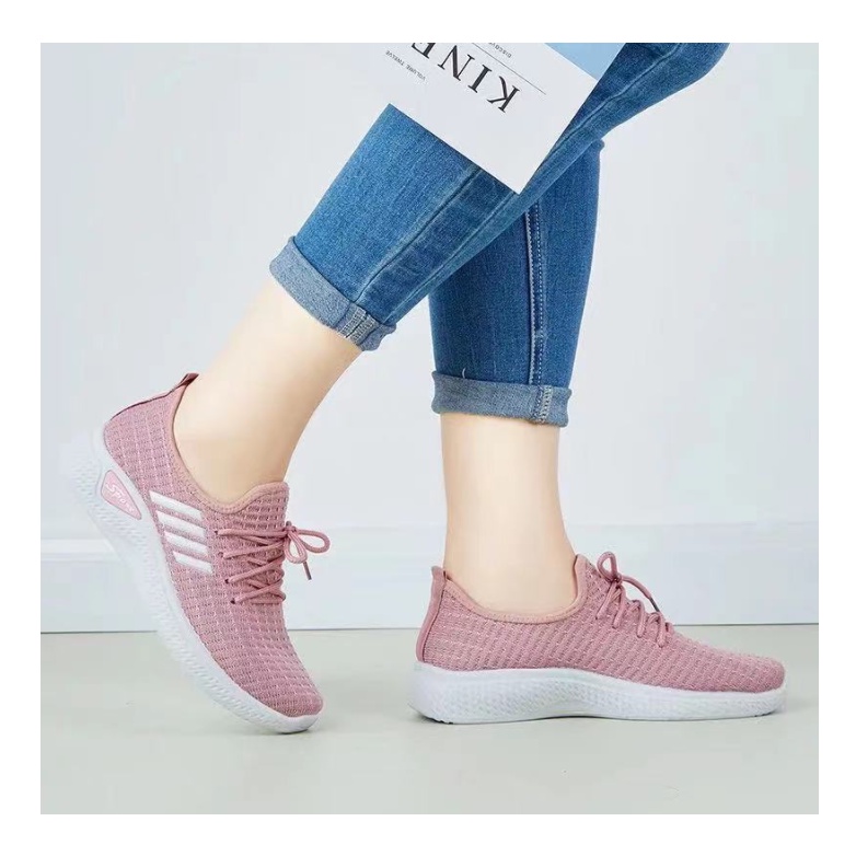 Sepatu Wanita Korea Nylon Sneakers Casual 4 Strip Import SP021