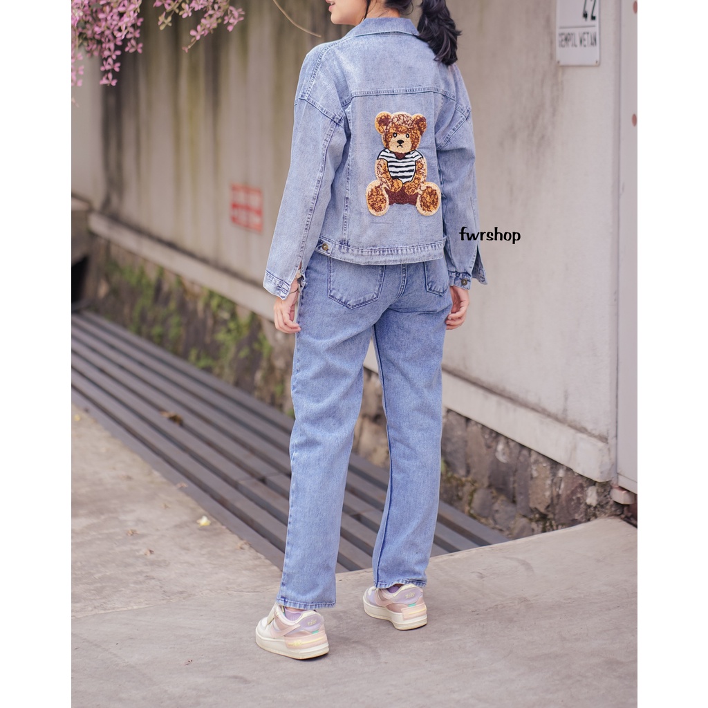 FWR - JAKET JEANS WANITA OVERSIZE TEDDY BEAR