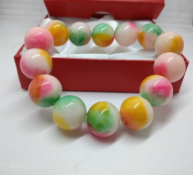 Gelang batu giok kesehatan panca warna+kotak 12 mm