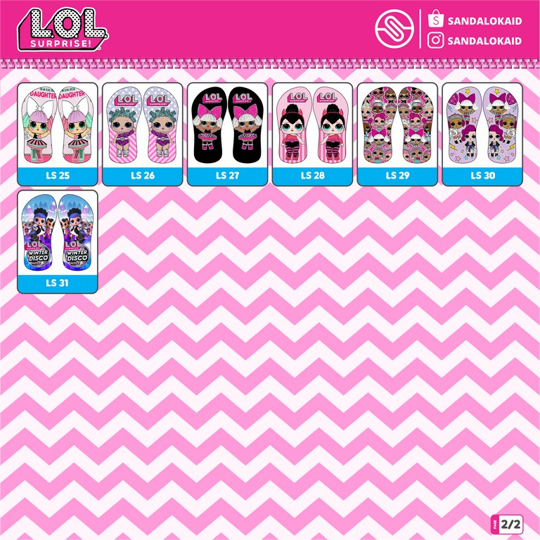 [PO] Sandal Karakter Print lol surprise l.o.l. | Black Pink | Cartoon Foto | Anak PAUD TK SD sancu