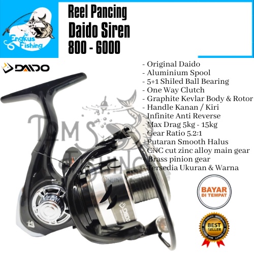 Reel Pancing Daido Siren 800 sd 6000 (5+1 Bearing) One Way Aluminium Spool - Engkus Fishing